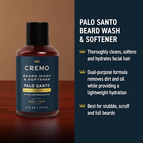 Cremo Palo Santo 2-in-1 Beard Wash & Softener for Men + Deep Conditioner + Oil + Brush and Shear Set for Beard Care