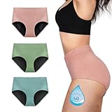 TIICHOO Period Underwear for Women Heavy Flow Extra High Waisted Period Panties Womens Leakproof Underwear 3 Pack(X-Large, Turquoise Green/Rose Gold/Matcha Green)