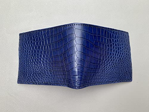 Crocodile Leather Skin Men's bifold wallet, Double Side Navy Blue Genuine Alligator2