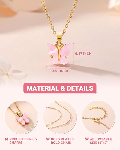 Beautiful Pink Butterfly Necklace, Birthday Graduation Gifts for Daughter Granddaughter Niece3