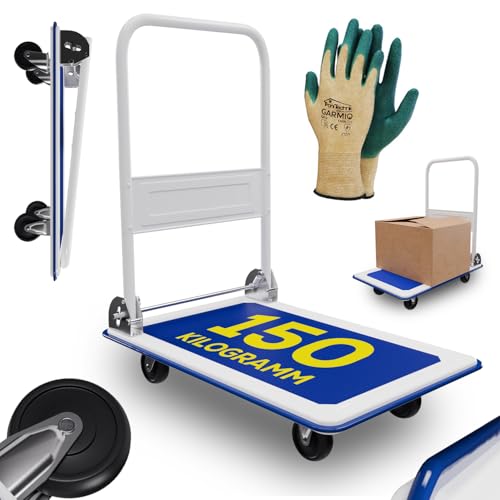 Tronitechnik® Transportwagen Plattformwagen klappbar - mit Lenkrollen 150 kg Tragkraft mit Antirutschbeschichtung - Ladefläche 72x48 cm - Paketwagen