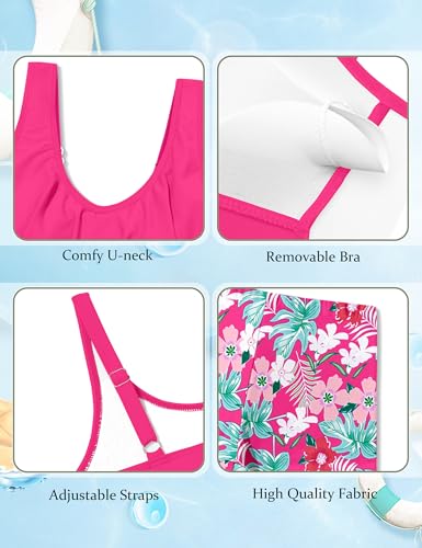 Image of NECIOUS Girls Swimsuit 2 Piece Kids Girl Bathing Suit Szie 7-8 Ruffle Girls' Swimwear Floral Print Shorts Cute Bikini Set Pink