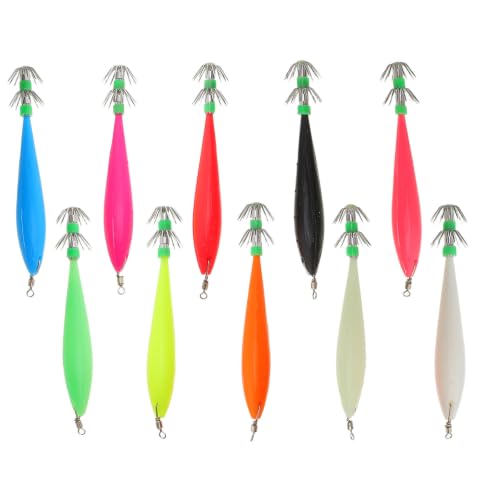 10pcs Luminous Squid Lure Kit with Stainless Steel Hooks
