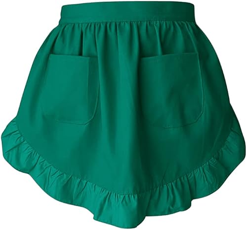 CBTRFASHION Women’s Waist Aprons with White Pockets Half Server Home Waitress Vintage Servant Apron for Kitchen Cooking (Green)