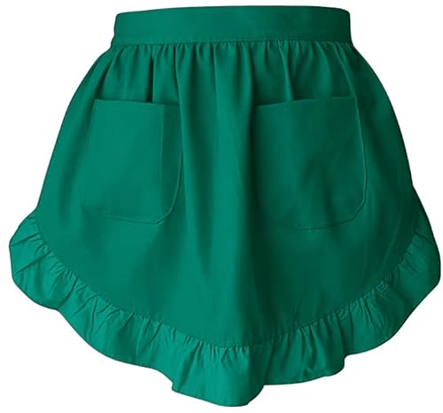 Cbtrfashion Women’s Waist Aprons With White Pockets Half Server Home Waitress Vintage Servant Apron For Kitchen Cooking (Green) #TOP3