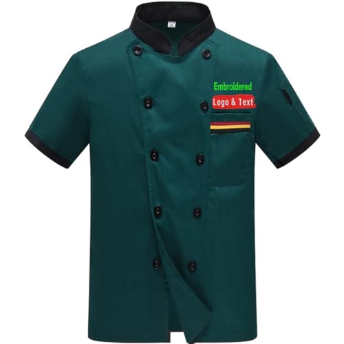 Cyber Monday Deals Abrigo de chef personalizado para hombre, manga larga/corta, chaqueta de chef clásica, hotel, cocina, restaurante, uniforme de chef con doble botonadura, Verde/Corto, 54