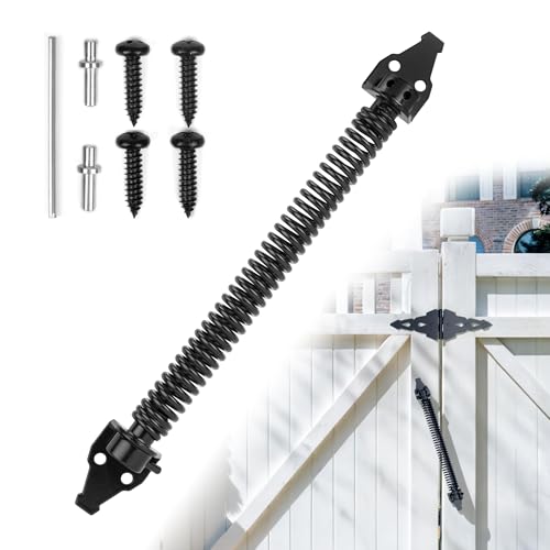 Zymuegist 14 Inch Heavy Duty Gate Spring Closer for Wooden Gate Carbon Steel Self Closing with Fittings for Garden Doors Fence Doors Wooden Gates (Black)