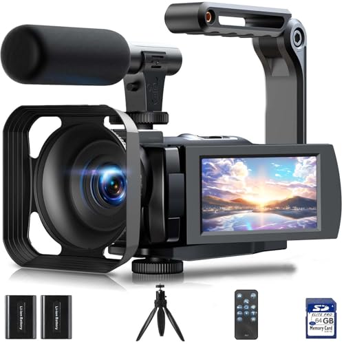 Videocamera 5K 56MP WiFi 16X Zoom Digitale con IR Visione Notturna Vlogging Camera, 3.0' IPS Schermo Video Camera per Youtube con Stabilizzatore, Scheda SD da 64 GB, Telecomando, Microfono, batterie