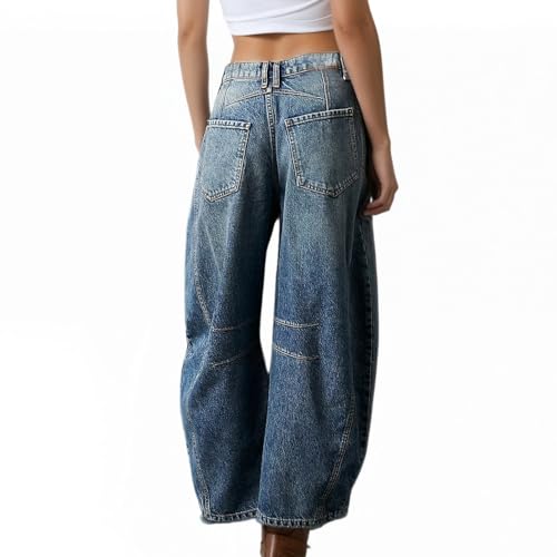Barrel Jeans for Women Mid Rise Wide Leg Baggy Boyfriend Ankle Denim Pants2