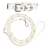TOYANDONA Collar y Correa para Perros Perlas Blancas, Tamaño L, Juego de 2 Piezas, Material Duradero y Transpirable, Collar de Seguridad para Entrenamiento y Paseos al Aire Libre