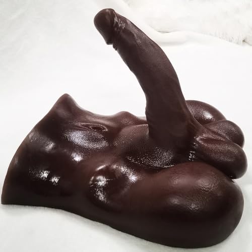 Image of Heuceo Black Anal Dildo Torso Male Sex Doll for Women and Gay Masturbation Whit TPE Flexible 7.87 inch Penis, Female Masturbator Torso for Sex Orgasm Pleasure, Unisex Woman Adult Sex Toy for Solo Couples