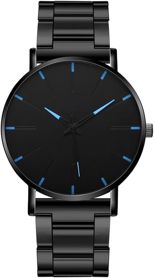 Hemobllo Men S Black Metal Strap Watch Ultra Thin Stainless Steel Band Casual Business Wrist Watch 9.6 Inch Length 1.6 Inch Width