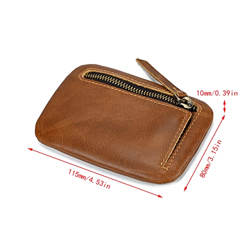 1 Pcs Leather Zipper Coin Purse Wallet, Coin Organizer, Change Holder,Card Case, Leather Zipper Storage Bag for Men (Brown)2