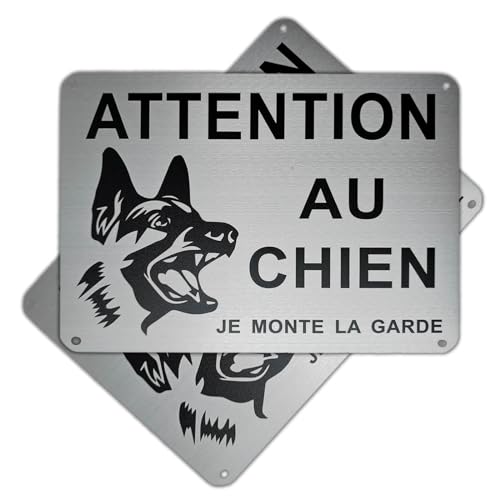 Felexdo Panneau attention au Chien,20X15cm Panneau Je Monte La Garde Panneau de sécurité en Aluminium Brossé Adhésif aux UV Imperméable pour Extérieure