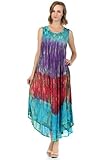 Importée Sakkas 10831 Ombre Floral Tie Dye Tank Robe de Rayonne Caftan - Turquoise/One Size