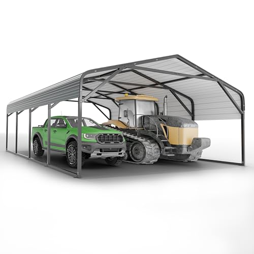 Military-Grade Metal Carport 20x20 FT, Heavy- Duty Galvanized Steel Roof