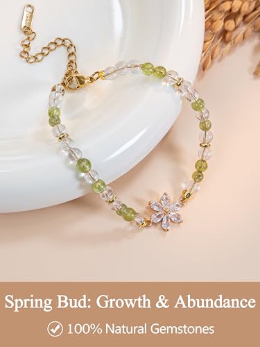 SENLLY Natural Stone Bracelet, Meaningful Gift for Women Crafted with Crystal Flower, Adjustable for Mom Daughter Sister Wife Friend - image 3