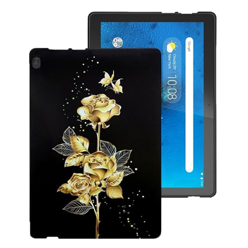 DayQiQiPu Cover per Lenovo Tab M10 Custodia Anti-Caduta Ultrasottile Morbido Che assorbe Gli UrtiFiore di Farfalla doro 10.1 pollici rosa tpu