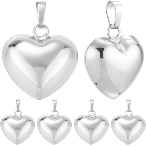 Beebeecraft 10Pcs 925 Sterling Silver Plated Heart Charms Metal Brass Love Heart Puffy 3D Shaped Pendant Charm for Jewelry Making Valentine DIY Crafts Necklace (20x20.5x10mm)