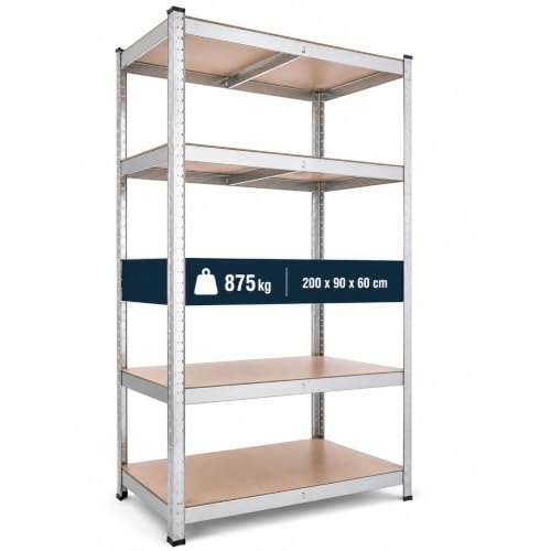 AREBOS Étagère pour Charges Lourdes 200x90x60 cm | Capacité 875 kg | 5 Panneaux MDF | Montage Facile par emboîtage | Étagère de Stockage, Cave, Atelier | Acier galvanisé