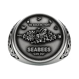 SilversByAule Navy Seabees Military Ring, Sterling Silver, Celtic Knot Design, We Build We Fight Motto