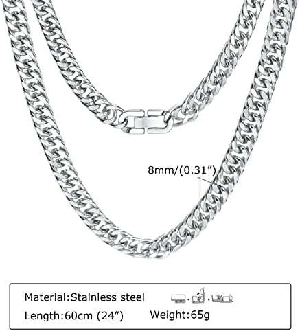 TempBeau Men Necklace Stainless Steel Chain : 8MM Chunky Curb Neck Link Chains 50cm 55cm 60cm Classic Style Jewelry Gift for Men Women Hippop Rapper Christmas Thanksgiving Birthday