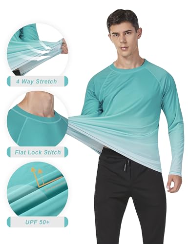 KPSUN Mens Swim Shirts UPF 50+ Rash Guard Long Sleeve Sun UV Protection Beach Shirts Quick Dry Fishing T-Shirt（Light Green,Large4
