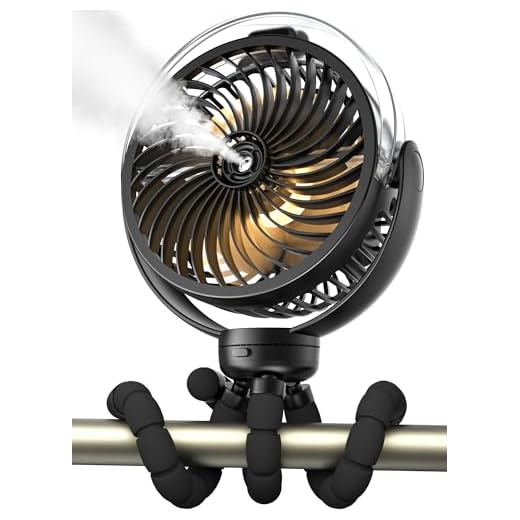 Misting Stroller Fan, 6000mAh Battery Operated Portable Fan with Light & 360° Pivoting, Personal Fans with Flexible Tripod for Baby, Office, Travel,Treadmill,Outdoors
