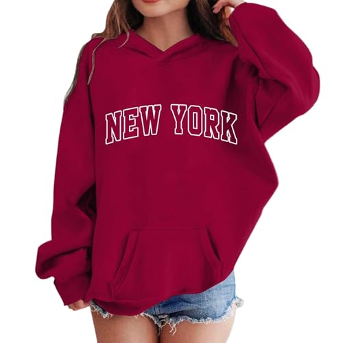 Generisch Sweat à capuche pour fille - Sweat-shirts pour filles, doux sweat-shirt à manches longues pour enfants, vêtements décontractés et confortables pour les activités quotidiennes, rouge, 12-13