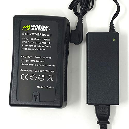 Wasabi Power V-Mount Battery (14.4V, 13200Mah, 195Wh) And V-Mount Battery Charger With D-Tap For Sony Video Camera Camcorder, Broadcast Led Light, And Any Other Compatible Video Camera Camcorder #TOP4