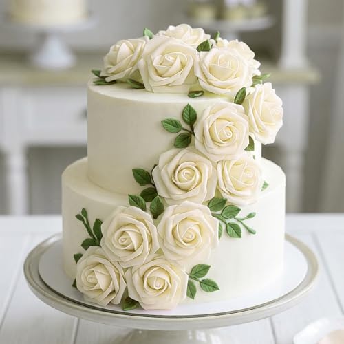 Image of 100Pcs Realistic Champagne Artificial Rose Flower Heads, Fake Champagne Foam Roses for DIY Wedding Decorations Baby Shower Centerpieces Home Party Valentine's Day Mother's Day Decor
