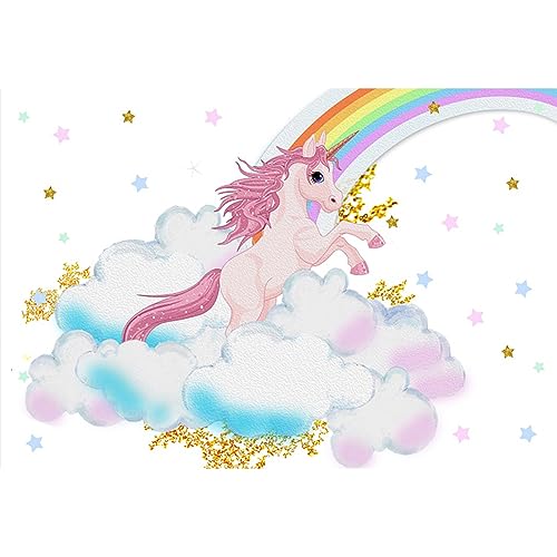 YongFoto 1,5x1m Fondo de Fotografia Unicornio Cartton Cute Pink Unicorn Rainbow Nube Twinkle Star Telón de Fondo Cumpleaños Fiesta Baby Shower Niños Bebé Chicas Bandera Estudio fotográfico Accesorios