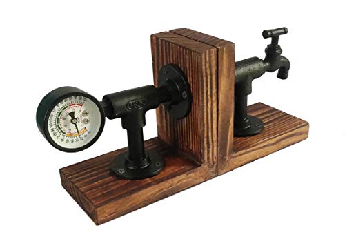 Deconoor Countryside Wooden Bookend For Heavy Books, Rustic Bookrest With Modern Realistic Industrial Metal Piping For Desktop, Shelf Decor, Tabletop, Bookends For Home, Office, Study Table Décor #TOP5