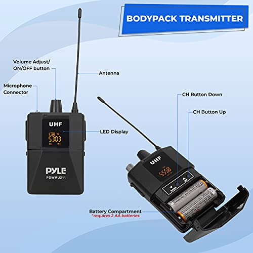Pyle Dual Uhf Microphone System - Portable Professional Cordless Microphone Set Wireless Mic Kit W/Headset / Lavalier Mic, Beltpack Transmitter, Receiver - Karaoke & Conference - Pyle Pdwmu211 #TOP2