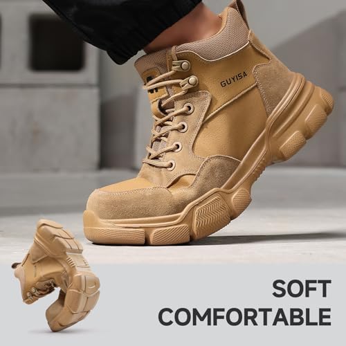 Image of Steel Toe Boots for Men Lightweight Work Boots for Men High Top Safety Boot with Kevlar Puncture-Resistant Midsole Comfortable Industrial Work Shoes Splash-Proof Botas De Trabajo para Hombre