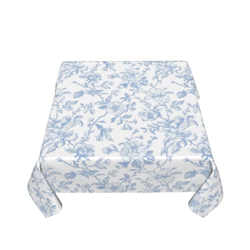 AGAYNA Light Blue Floral Tablecloth Square 60x60 Inch Chinoiserie Vintage Flower Table Cloth,Stain Resistance Polyester Spring Summer Seasonal Small Table Covers for Kitchen Dining Party Picnic by AGAYNA - Used condition - Image 4