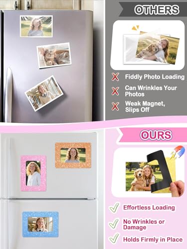 Image of 12Pcs Magnetic Picture Frames for 4 inchx6 inch Photo, Locker Accessories for Girls | 6 Colors, Cute Back to School Gifts, Classroom Decorations Supplies, Refrigerator Decor, White Dots