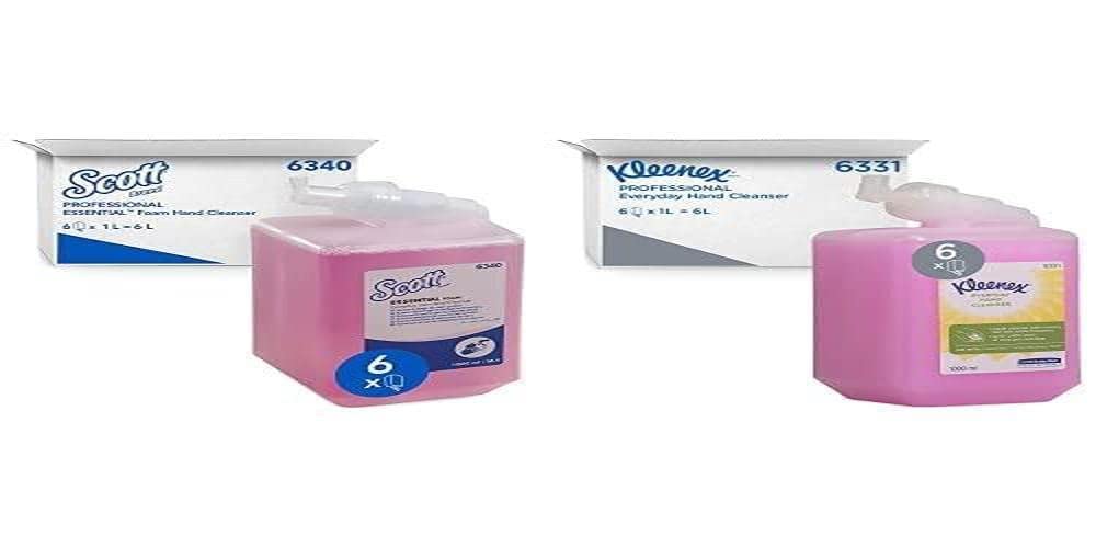 Kleenex Seife 6331 - Handseife für die tägliche Verwendung, rosa, 6 x 1 L & Scott Essential Schaum-Seife für die tägliche Verwendung 6340