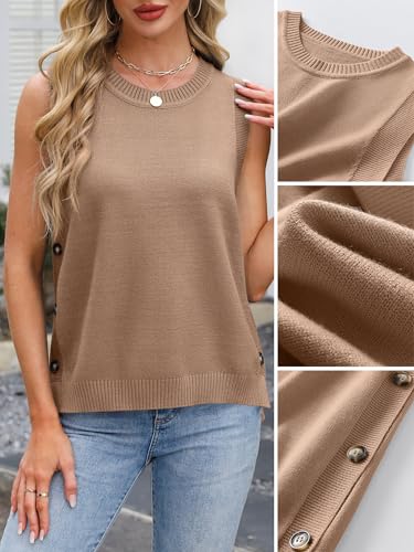 Image of ANRABESS Womens Sweater Vest Summer Sleeveless Crewneck Ribbed Knit Side Button Loose Pullover Tank Tops 2026 Fall Outfits