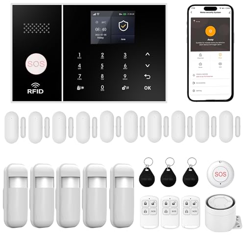 XUK Système d’Alarme sans Fil 4G/WiFi,Alarme Sécurité Intelligente avec Capteurs Porte/Fenêtre,Compatible Alexa/Google Home,24 Alarme avec Sirène,10...