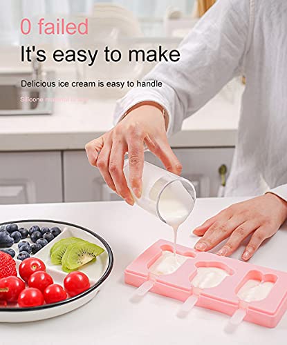 Xiaomin 3 moldes de picolé de silicone com tampa, moldes de picolé caseiros com alça para picolé de