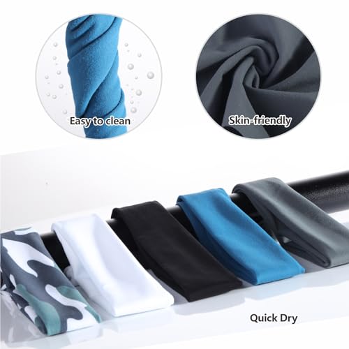 Bynccea Pacote com 5 tiaras de corrida masculinas, de secagem rápida, faixa de cabelo esportiva, pul
