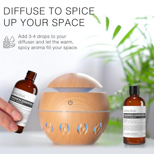 Image of Cinnamon Essential Oil for Face, Skin Body Care, Massage, Diffuser | Pure and Natural, Cinnamon Oil for Aromatherapy, Home Odors Cleaning, DIY Air Spray, Soap and Candle Making, 3.38 fl oz