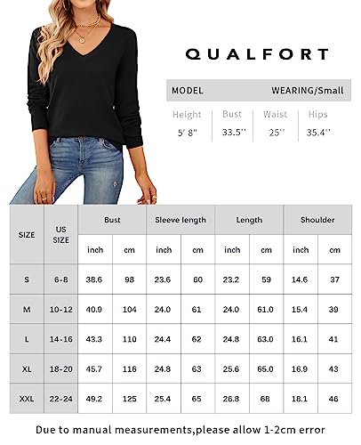 Qualfort Women's 100% Cotton Sweater V Neck Long Sleeve Knitted Sweaters Black Small #TOP6
