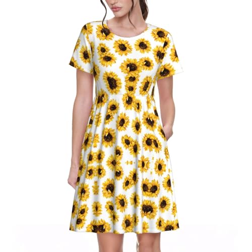 Robe de cocktail tournesol rétro chic pour femme avec jupe trapèze à poches