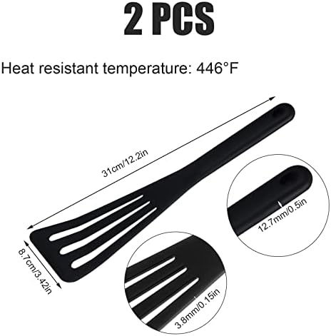 2Pcs Egg Spatula, Silicone Spatula Flexible Pancake Fish Spatula Stainless Steel for Kitchen Fish Egg Meat Dumpling Frying (Black)