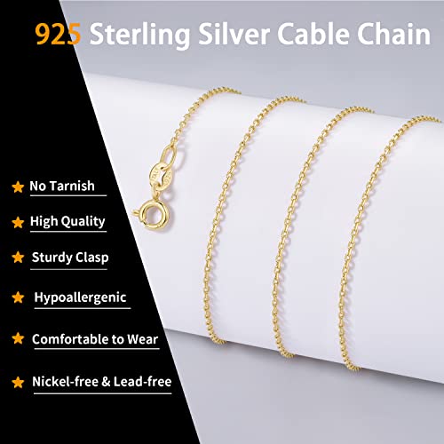 Jewlpire 18K Over Gold Chain Necklace For Women Girls, 925 Stering Silver Chain 1Mm Sturdy & Shiny Women's Chain Necklaces Cable Chain, 16 Inch #TOP1