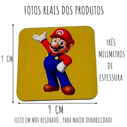 Kit 6 Porta Copos Gamer Icons Mario Geek Qualidade Premium MDF Sublimado