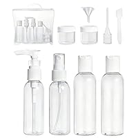 9 Stück Transparente Reiseflaschen Set, Reiseflaschen zum Befüllen, Flaschen Handgepäck, Enthält 4 Reisefläschchen (je 75 ml), 2 Tiegel mit Gesichtscreme, 1 kleinen Trichter, 1 Pipette und 1 Spatel