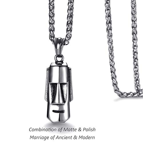 MOO&LEE Easter Island Statue Pendant Necklace for Men Women Small Moai Pendant 24 Inch Stainless Steel Link Chain Unisex2